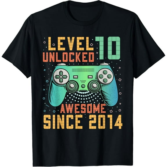 Vintage Level 10 Unlocked 10th Birthday 10 Year Old Gifts Gamer Bday T-shirt