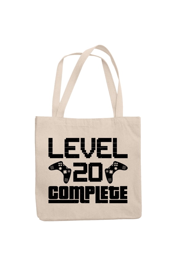 Vintage Level 20 Complete, Gaming Enthusiast or Video Gamer 20th Birthday, 12oz Canvas Tote Bag