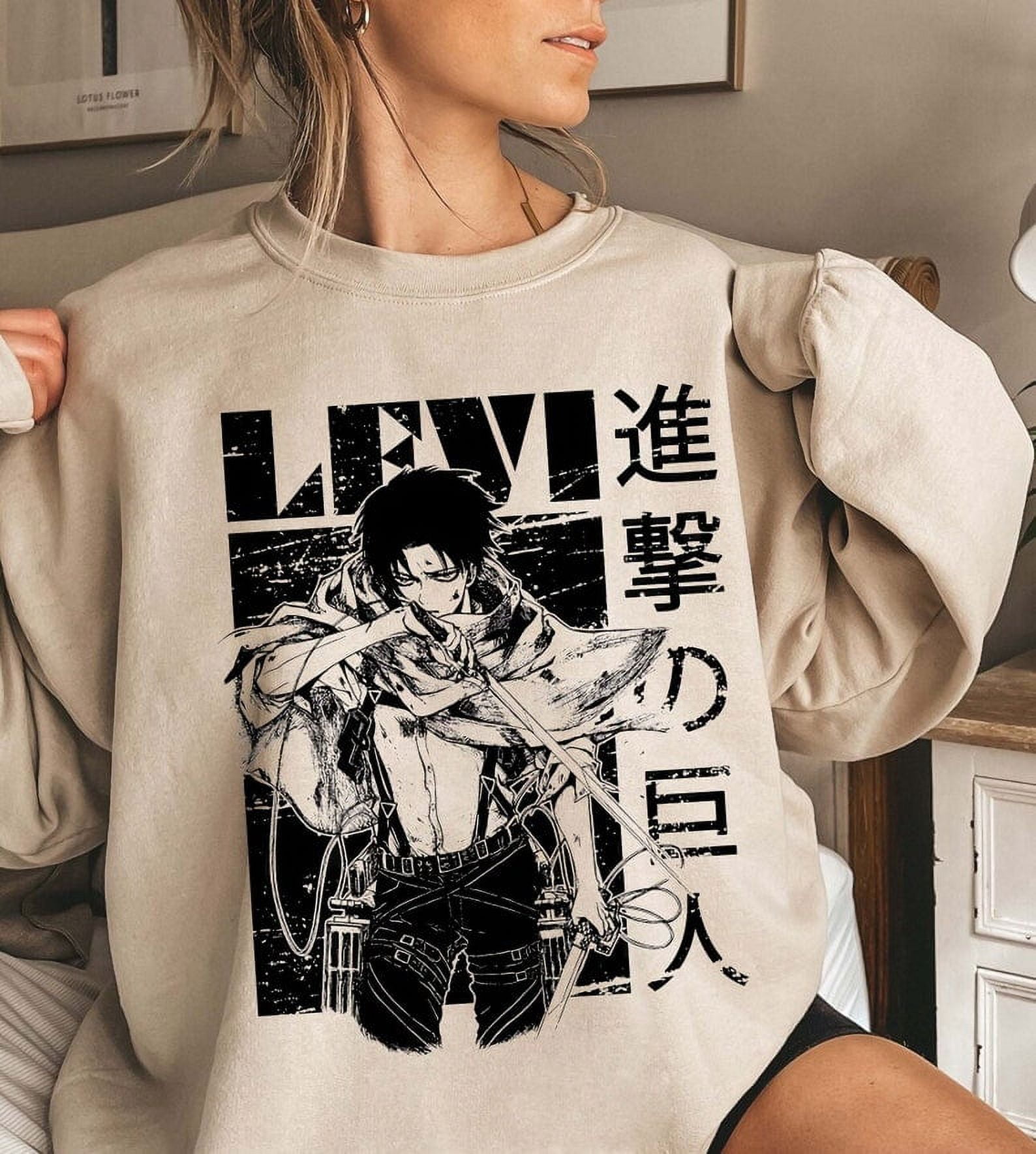 Vintage Levi Ackerman Shirt Captain Levi Shirt Japanese Anime Sweatshirt Crewneck Sweatshirt Size 4Xl Tee Sand New Walmart