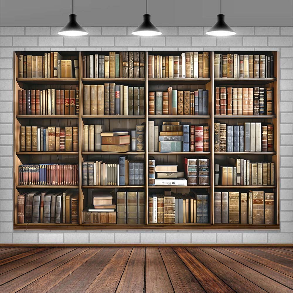 Vintage Library Backdrop Office Backdrop for Video Conference Bookcase