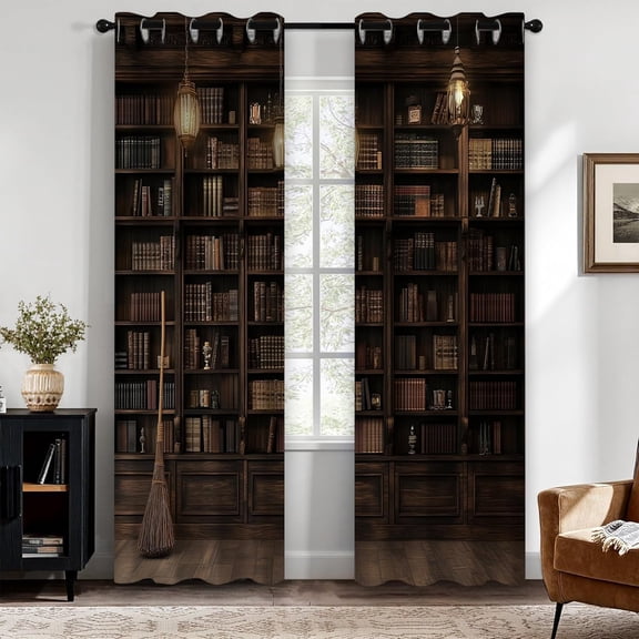 Vintage Library Blackout Curtains, Bookshelf Study Room Window Drapes, Thermal Insulated Room Darkening Curtains with Grommets,2 Panels-42"W x 45"L (Pack of 2)