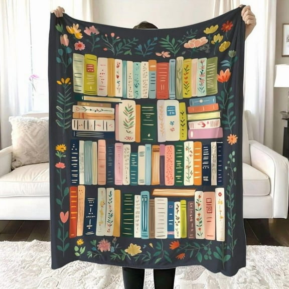 Vintage Library Blanket, Boho Wildflowers Bookish Quilt, Cottagecore Flower Book Gift, Retro Book Lover Gift For Reader Librarian Teacher, Man Women Gift