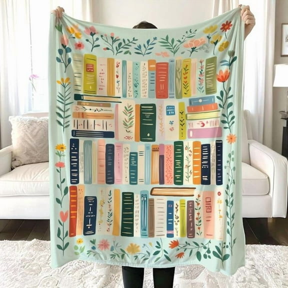 Vintage Library Blanket, Boho Wildflowers Bookish Quilt, Cottagecore Flower Book Gift, Retro Book Lover Gift For Reader Librarian Teacher, Man Women Gift
