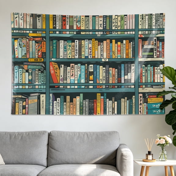 Vintage Library Bookshelf Aesthetic Wall tapestry,Large size Printed Horizontal Tapestry blanket,Polyester Fabric Wall Hanging for home,office,No Installation Required,Indoor,Outdoor,Gift for Family