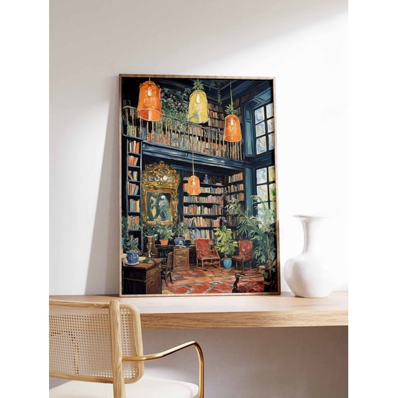 Vintage Library Bookshop Scene Poster Unframed Paper Print