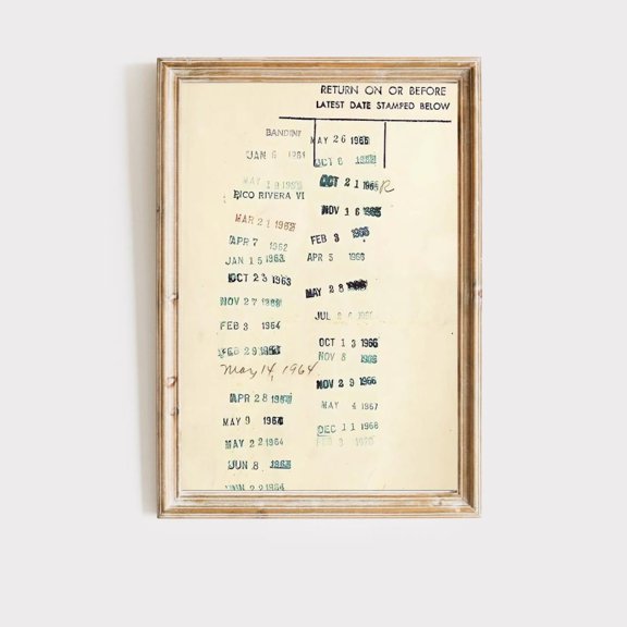 Vintage Library Card Due Date Wall Art Print Book Nook Library Wall Decor Reading Nook Decor Bookshop