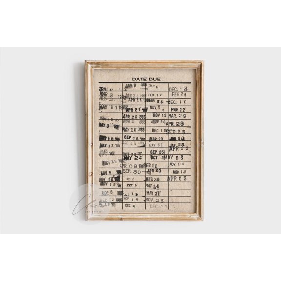 Vintage Library Card Retro Book Due Date Reading Nook Poster, 24x36 UNFRAMED