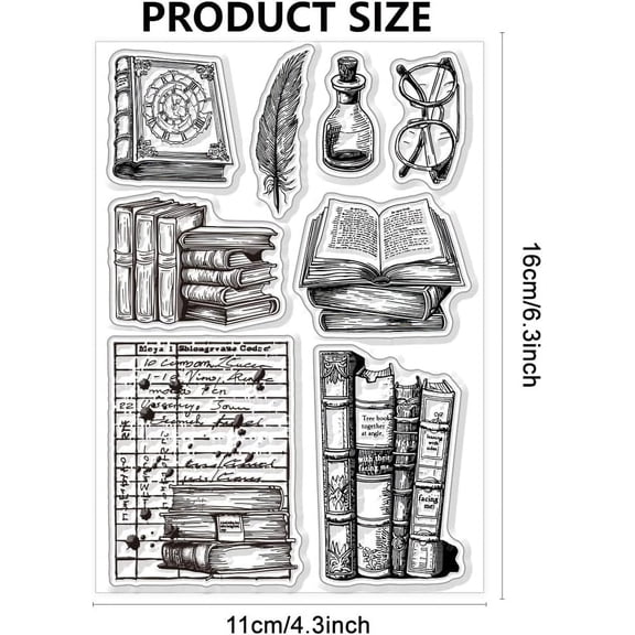 Vintage Library Silicone Clear Stamps Transparent Stamp for Scrapbooking Photo Album Decorative Cards Vintage Books Making Stamps for Holiday Card Making Album Crafts