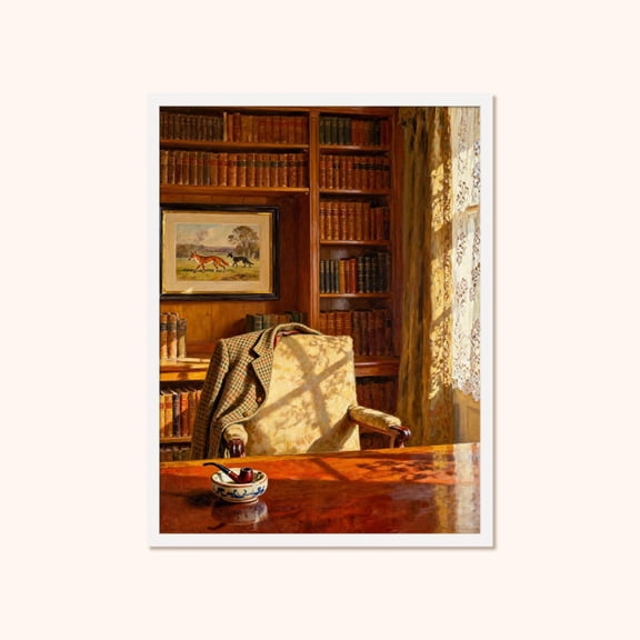 Vintage Library Wall Art, Amber Sunlight, Gentleman'S Study Unframed Paper Print