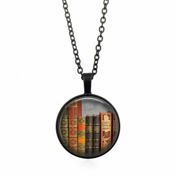 Vintage Library and Books Time Fashion Silver Necklace Pendant Jewelry