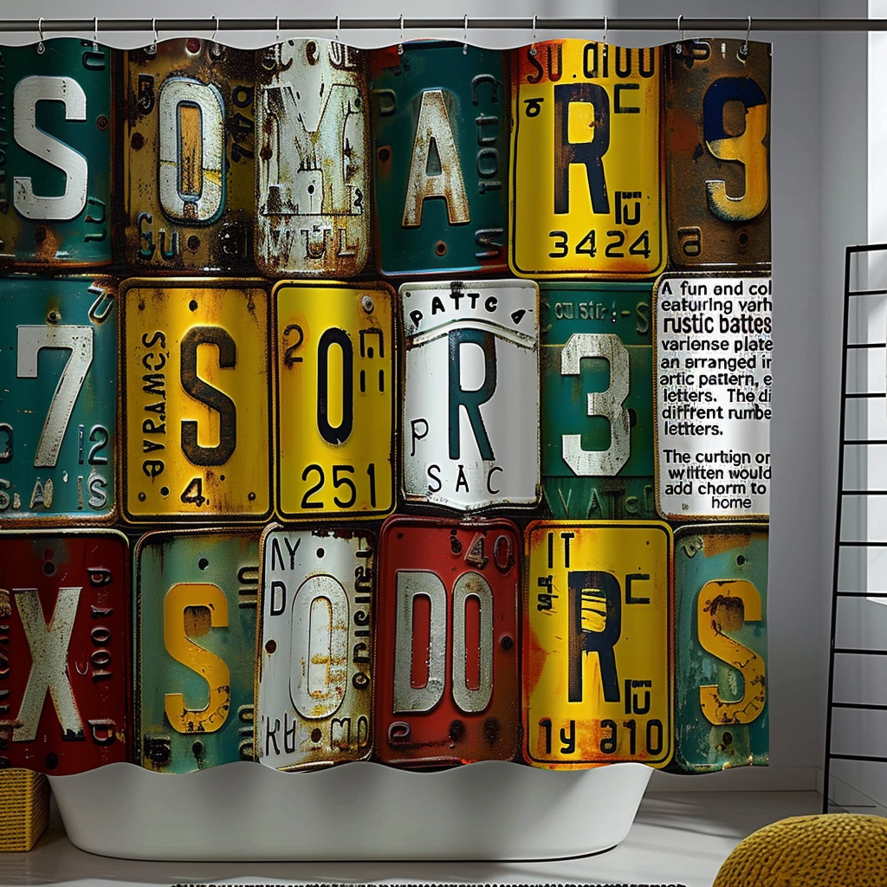 Vintage License Plate Shower Curtain with Rustic Charm Retro Bathroom