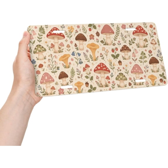 Vintage License Plate Sign - Vintage Floral Mushroom Cave Van Design, Wall Plaque, Aluminum, 12 x 6 Inch