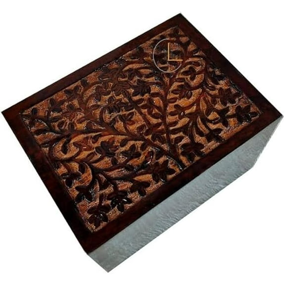 Vintage Life Inc. Hand Carved Wooden Urn for Ashes - Urn for Human Ashes | Carved Burial Urns | Ashes-Keepsake Wooden Box.
