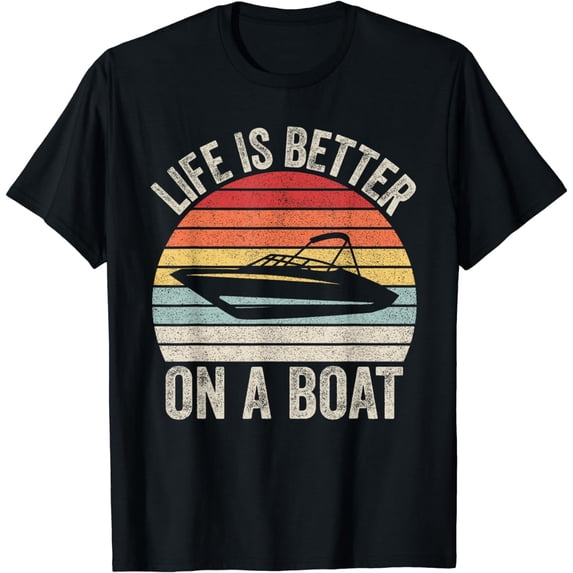 Vintage Life Is Better On A Boat Captain Boating Pontoon T-Shirt