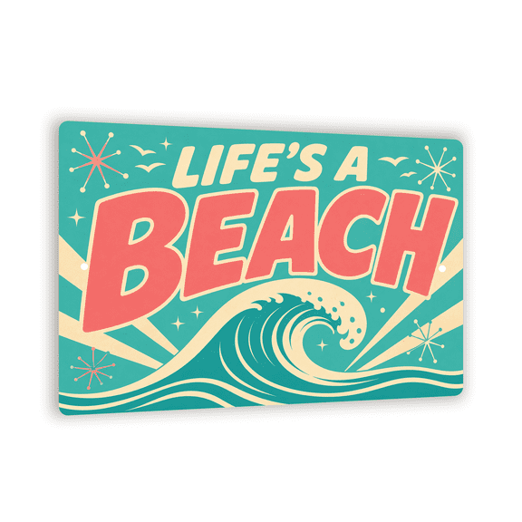 Vintage "Life's A Beach" Surf-Diner Metal Sign - Retro Coastal Wall Decor - 8"x 12" For Beach Lovers And Coastal Home Owners