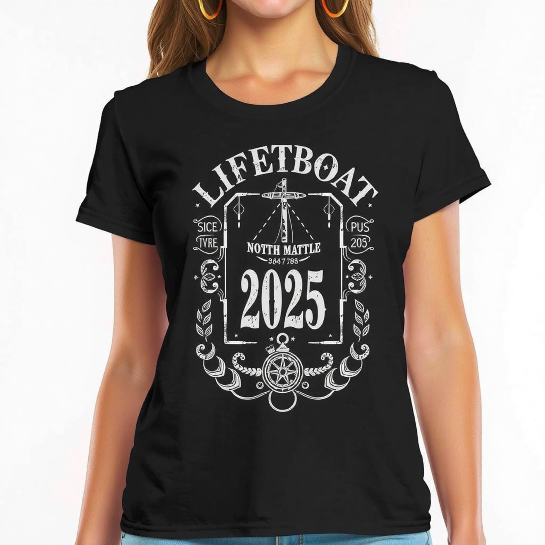 Vintage Lifeboat TShirt with Ship's Mast & Rose 2025 Classic Design