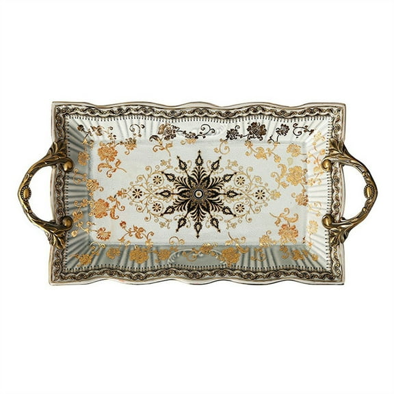 Vintage Light Luxury Ceramic Tray Living Room Decoration Ornaments Fruit Dessert Tray High Leg Design