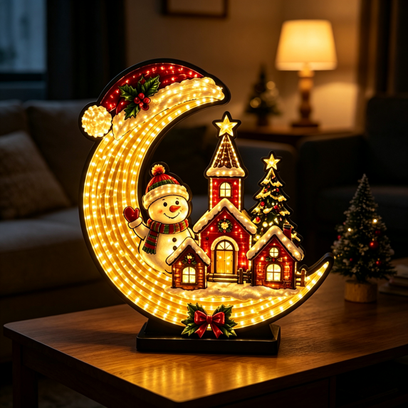 Vintage Lighted Christmas Tabletop Night Light Warm LED Holiday Decor, Christmas Desk Lamp for Mantel Shelf Bedroom and Festive Gift