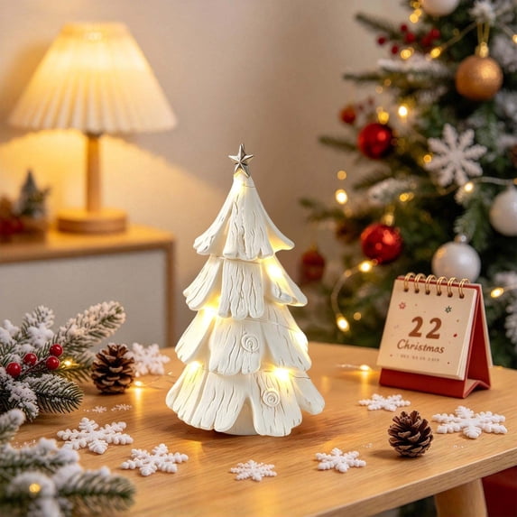 Vintage Lighted Christmas Tree Figurine with Warm LED Glow for Tabletop Holiday Decor