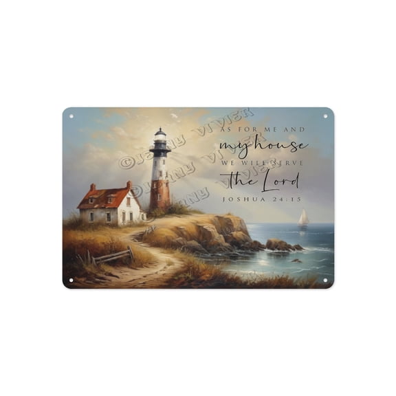 Vintage Lighthouse Aluminum Metal Sign, 12 x 16 Inches, Adds a Nautical Touch to Your Living Room, Kitchen, or Bedroom with Timeless Rustic Appeal, Perfect Metal Sign for Lighthouse Enthusiasts