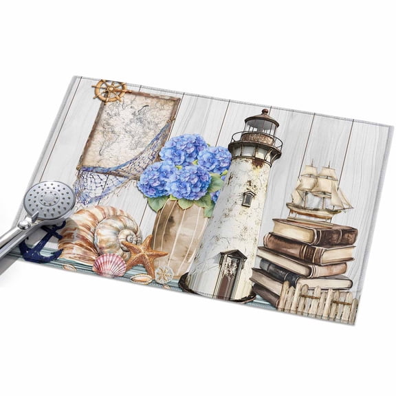 Vintage Lighthouse Area Rugs 2x3ft Anchor Book Map Hydrangea Floor Rug&nbsp;Non Slip Low Pile Ultra Soft Throw Carpet for Entryway Indoor Entrance Kitchen Bathroom