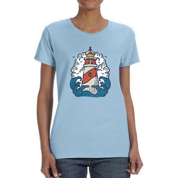 Vintage Lighthouse Art T-Shirt Women -Smartprints Designs, Female Large
