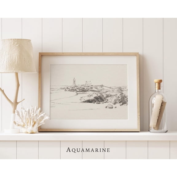 Vintage Lighthouse Beach Print Poster , Poster Print Only