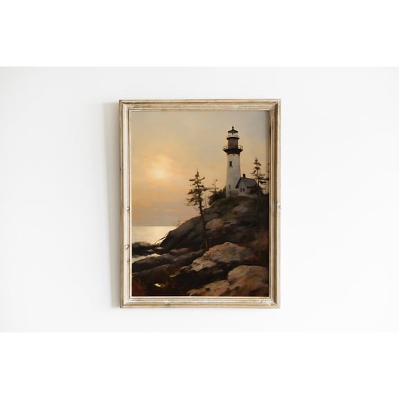 Vintage Lighthouse Coastal Farmhouse Unframed Paper Print