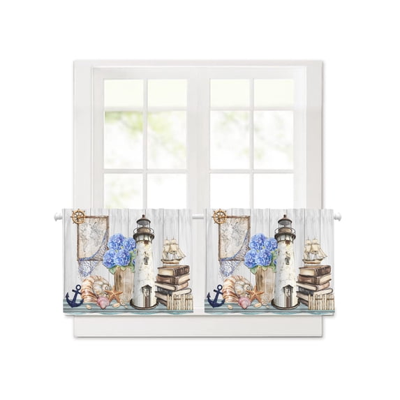 Windows Apps Retro Vintage Lighthouse Coastal Kitchen Curtains - 30 Inch Length Kitchen ...