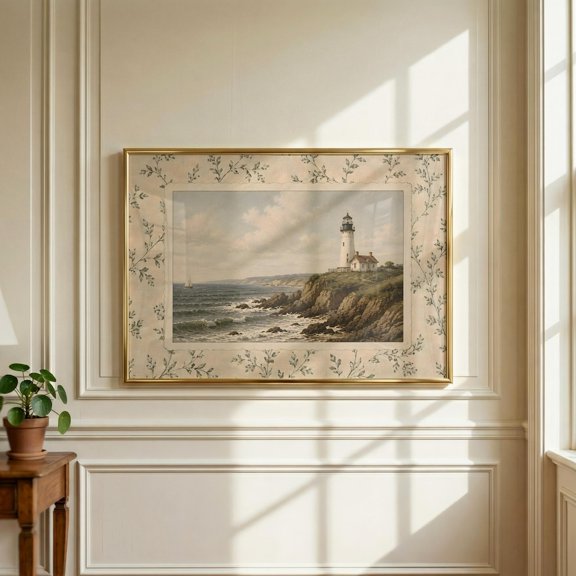 Vintage Lighthouse Coastal Landscape Nautical Antique Seascape Classic Poster