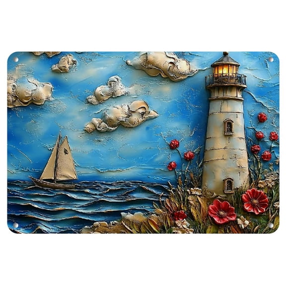Vintage Lighthouse Iron Wall Art (8"x12") - Versatile Decor for Home, Garage, Cafe, Bar & Living Room