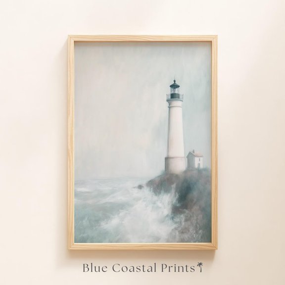 Vintage Lighthouse Lighthouse Print Ocean Seascape Coastal Nursery Decor Nautical Landscape Beach Wall Art Beach House Decor, Unframed Paper Print