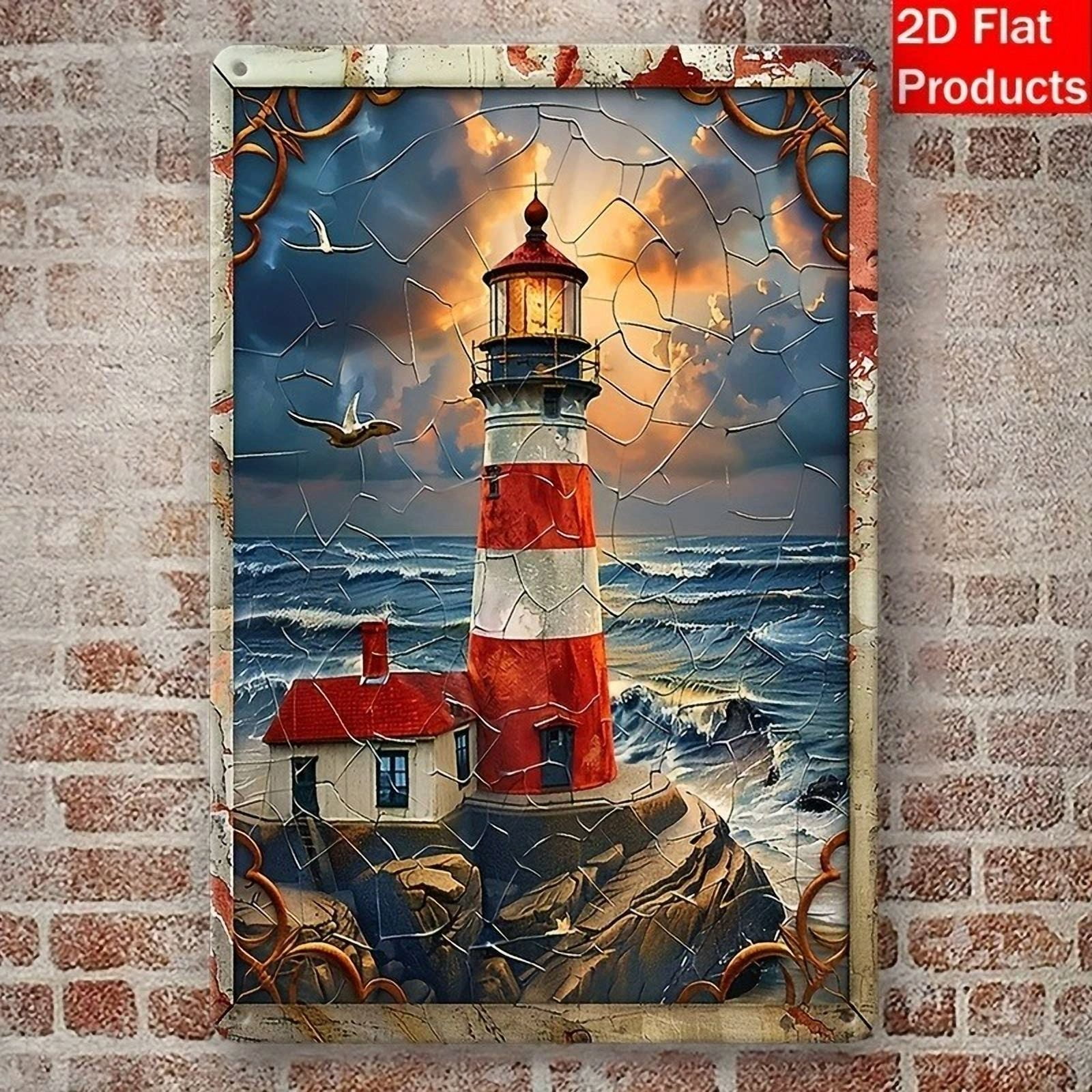 Vintage Lighthouse Metal Tin Sign Nautical Art Decor Home/Patio Coastal Wall Art