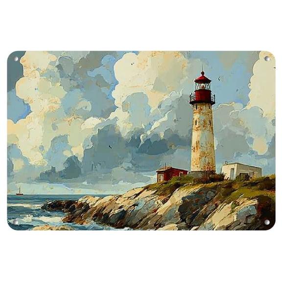 Vintage Lighthouse Metal Wall Art - 8"x12" Iron Sign for Garage, Cafe, Bar, or Living Room Decor