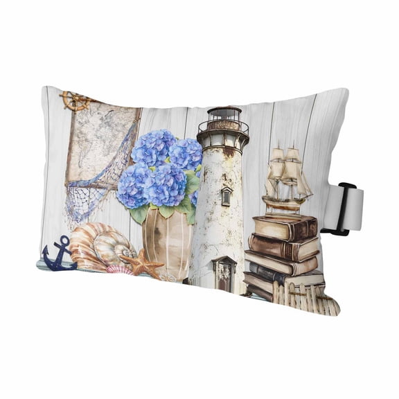 Vintage Lighthouse Outdoor Chaise Lounge Pillows Anchor Book Map Hydrangea Starfish Shell Lumbar Pillows with Insert Adjustable Elastic Strap Headrest Pillow for Recliner 1 Pack 11x16 Inch