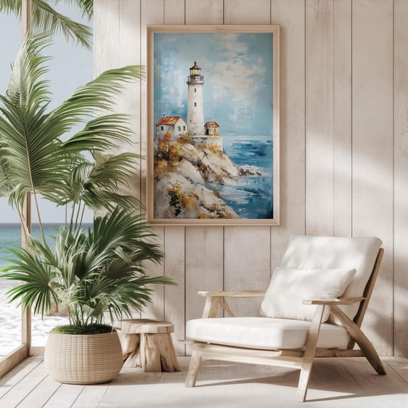 Vintage Lighthouse Print Coastal Nursery Decor Beach House Decor Ocean Seascape Lighthouse Nautical Landscape Beach Wall Art, Unframed Paper Print