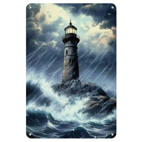 Vintage Lighthouse Sea Breeze Art Poster - 8x12" Metal Wall Decor for Living Room, Bedroom, Office & More