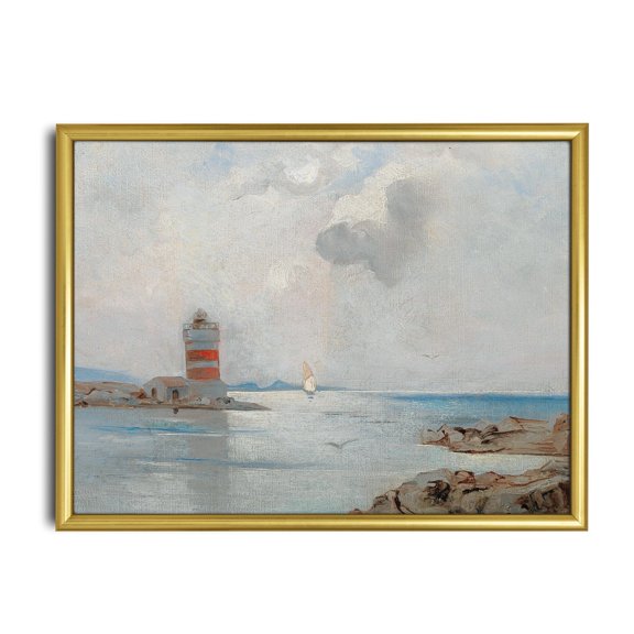 Vintage Lighthouse Seascape, Coastal Beach Art Unframed Paper Print
