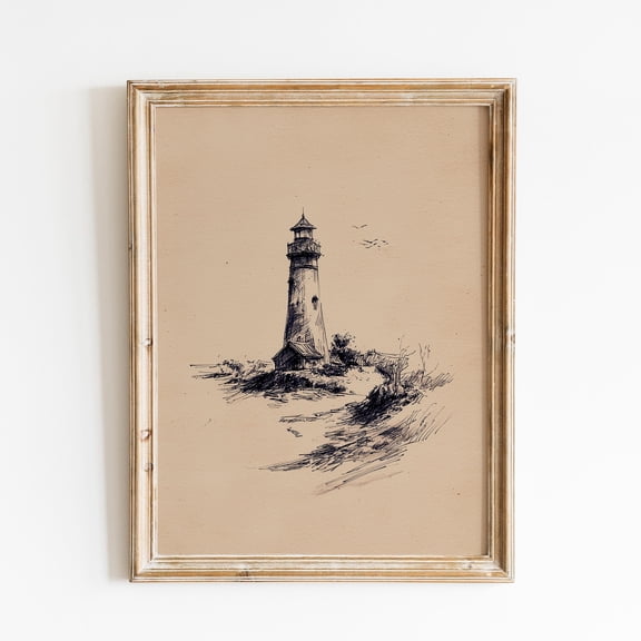 Vintage Lighthouse Sketch, Coastal Lighthouse Hand Drawing Print, Minimal Seaside Lighthouse, Nautical Lighthouse, Beach House Decor Poster, Poster Only