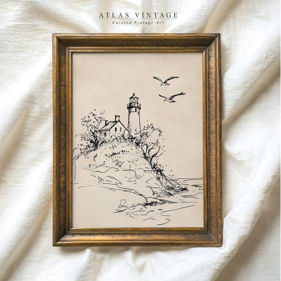 Vintage Lighthouse Sketch Print, Unframed Paper Poster 8x10in