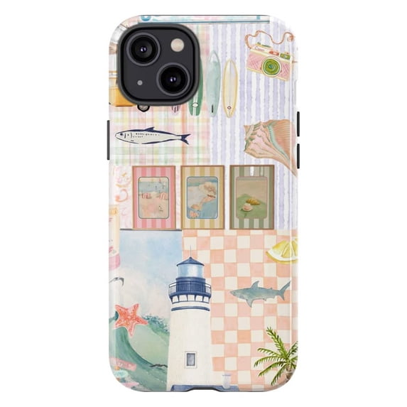 Vintage Lighthouse & Surfboard Collage Phone Case, Summer Beach Aesthetic for iPhone 17 16 15 14 13 12 11 Pro Plus Mini