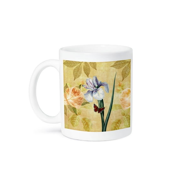Vintage Lilac Iris And Roses- Botanical Art, 15oz Mug