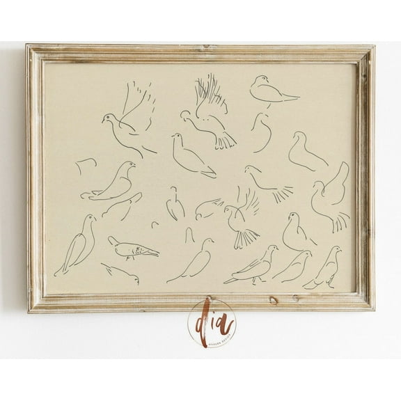 Vintage Line Art Dove Drawing, Antique Sketch, Dove Study, Neutral Wall Art, Farmhouse Decor, Horizontal Gallery Wall Print Wall Art, Modern Wall Decor, 8x12 UNFRAMED