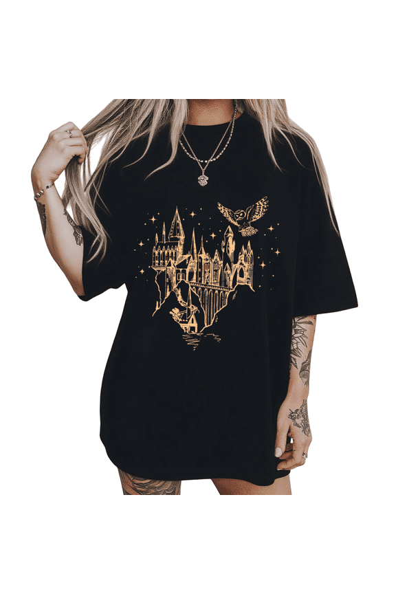 Starry Wizarding Castle Shirts Black S-5XL Mystical Magical School Art Print Tshirt Graphic Tees Tops