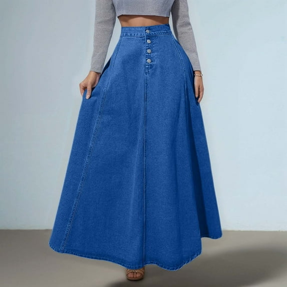 Vintage A Line Denim Skirt For Women Retro Button Front Flare Skirt Stylish Midi Skirt For Casual Wear Extra Long Bed Skirt Full Skirt Patterns for Sewing Women Ruffle Mini Skirt Full Size Bed Skirt