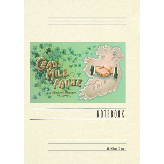 Vintage Lined Notebook Cead Mille Failte, Irish Greeting, (Paperback)
