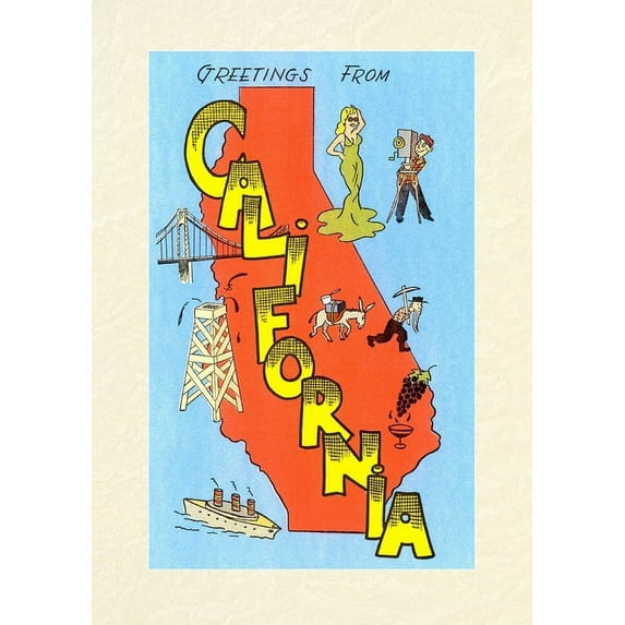 Vintage Lined Notebook Greetings from California, Cartoon (Paperback)