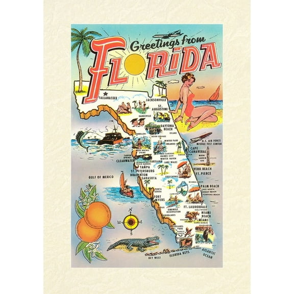 Vintage Lined Notebook Greetings from Florida, Map (Paperback)