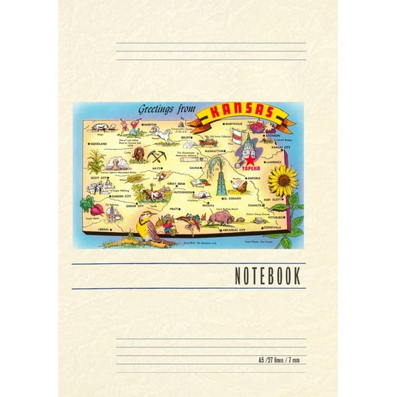 Vintage Lined Notebook Greetings from Kansas, Map, (Paperback)