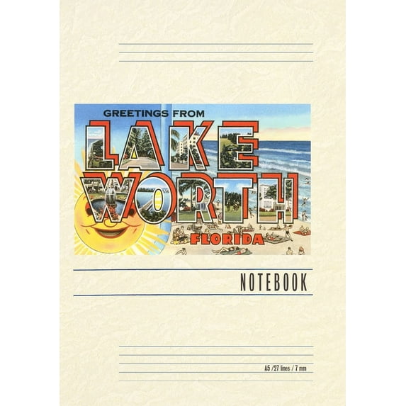 Vintage Lined Notebook Greetings from Lake Worth, Florida (Paperback)